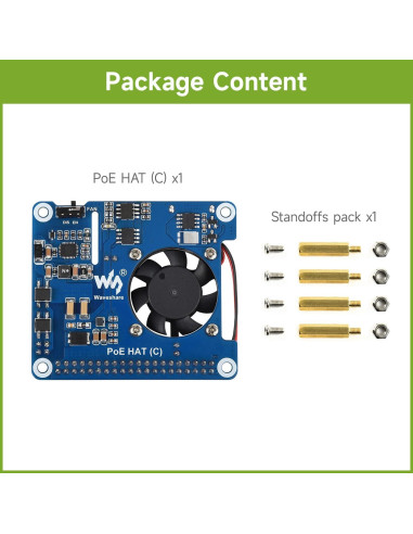 Waveshare PoE HAT C para Raspberry Pi 3B+/4B, 12V y 5V