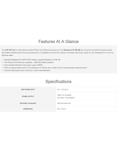 Waveshare PoE HAT C para Raspberry Pi 3B+/4B, 12V y 5V