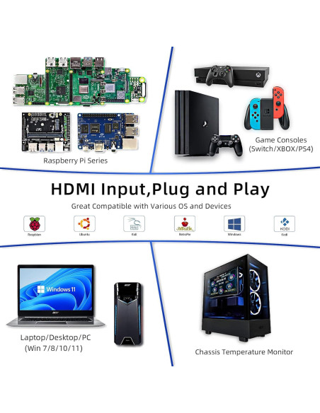 Monitor LCD 7" HAMTYSAN HDMI 800x480 para Raspberry Pi