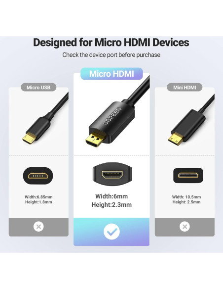 Adaptador Micro HDMI a HDMI UGREEN 4K 60Hz 20cm Alta Velocidad