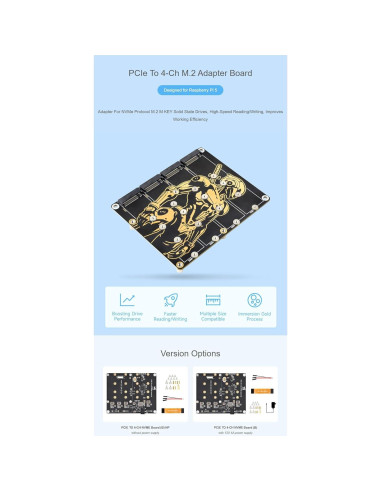 Adaptador PCIe a 4-Ch NVMe M.2 Coolwell para Raspberry Pi 5
