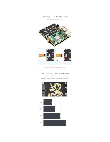 Adaptador PCIe a 4-Ch NVMe M.2 Coolwell para Raspberry Pi 5
