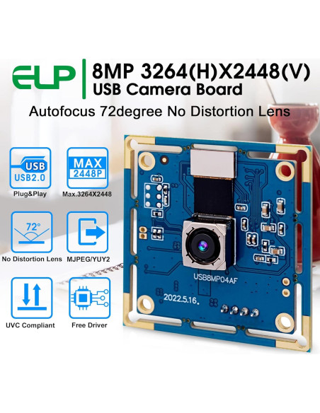 Cámara USB ELP 8MP Autofocus 4K para PC y Raspberry Pi