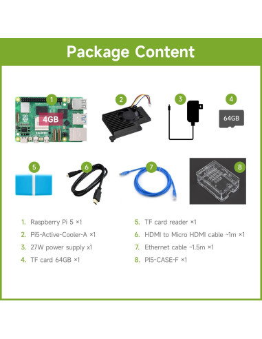Kit de inicio Waveshare Raspberry Pi 5 4GB con accesorios