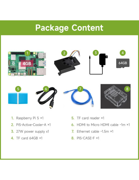 Kit de inicio Waveshare Raspberry Pi 5 4GB con accesorios