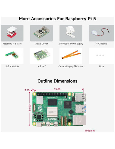 Kit de inicio Waveshare Raspberry Pi 5 4GB con accesorios
