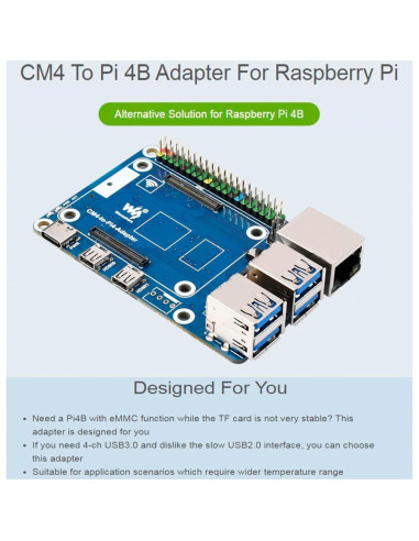 Adaptador CM4 a Raspberry Pi 4B Waveshare - 4 USB 3.0, Gigabit Ethernet