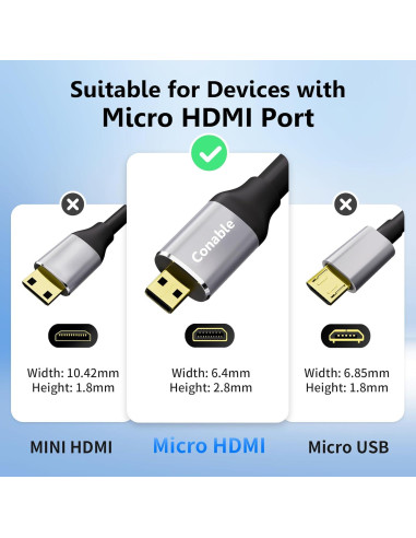 Cable Micro HDMI a HDMI 6 Metros Conable 4K 60Hz