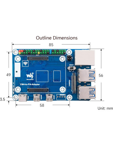 Adaptador CM4 a Raspberry Pi 4B Waveshare - 4 USB 3.0, Gigabit Ethernet
