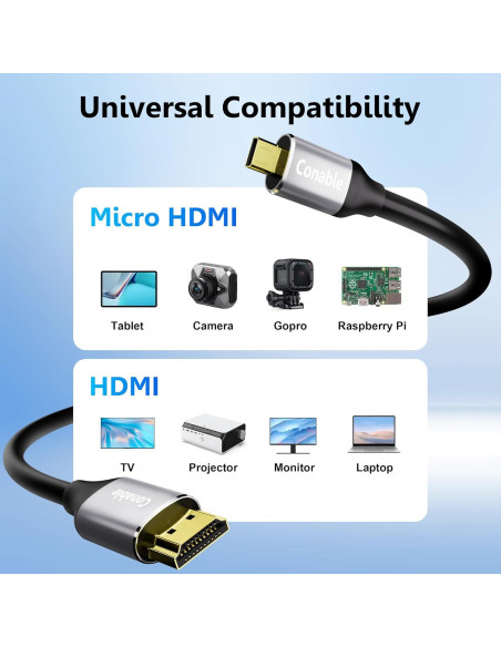 Cable Micro HDMI a HDMI 6 Metros Conable 4K 60Hz