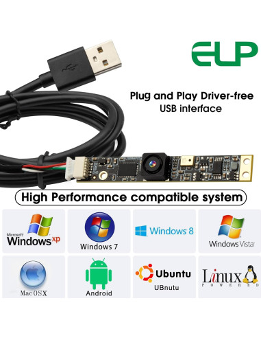 Cámara USB ELP 8MP con Micrófono y Lente Gran Angular