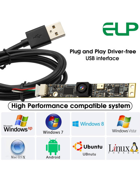 Cámara USB ELP 8MP con Micrófono y Lente Gran Angular