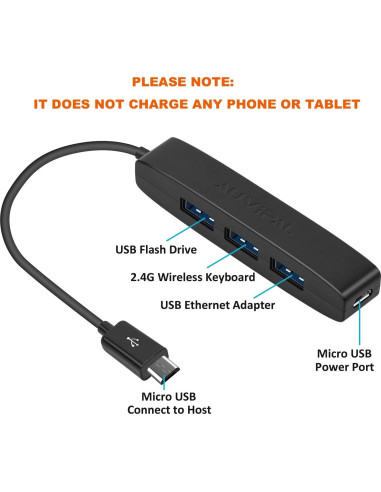 Adaptador Hub OTG Micro USB AuviPal 3 Puertos USB + Alimentación