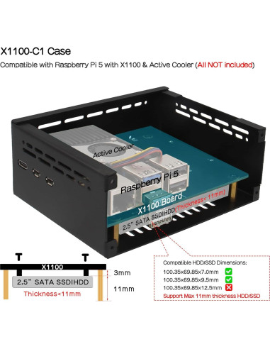 Caja de Metal Geekworm X1100-C1 para Raspberry Pi 5