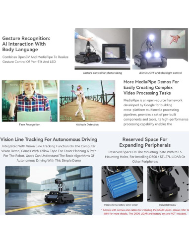 Robot Rover AI Waveshare 6 Ruedas 4WD para Raspberry Pi 5