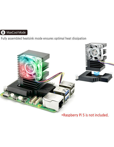Enfriador Doble Modo ElectroCookie para Raspberry Pi 5 con LED RGB