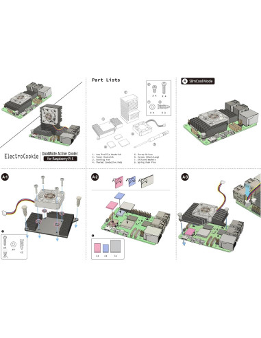 Enfriador Doble Modo ElectroCookie para Raspberry Pi 5 con LED RGB