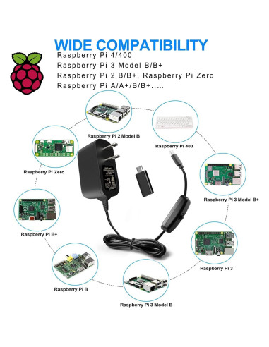 Fuente de Alimentación Miuzei 5V 3A para Raspberry Pi 4B