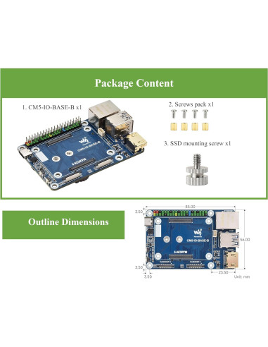 Mini Base Board B Wonrabai para Raspberry Pi Compute Module 5