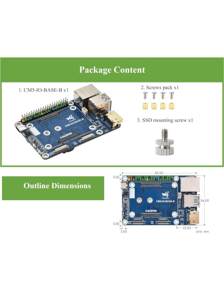 Mini Base Board B Wonrabai para Raspberry Pi Compute Module 5