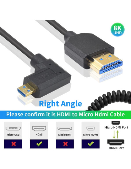 Cable Micro HDMI a HDMI Duttek 8K 60Hz Enrollado 0.3m-0.9m