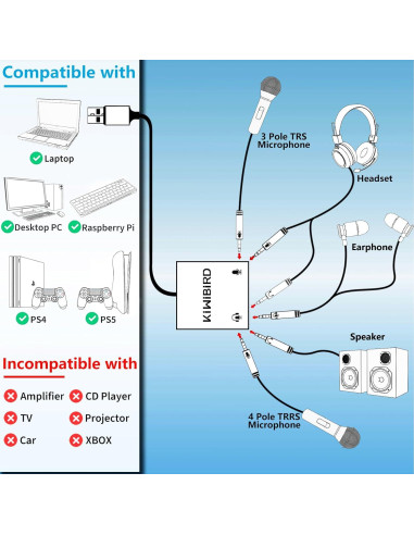 Tarjeta de Sonido USB Externa KiwiBird DAC Estéreo 3.5mm