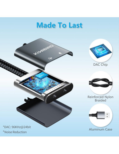 Tarjeta de Sonido USB Externa KiwiBird DAC Estéreo 3.5mm