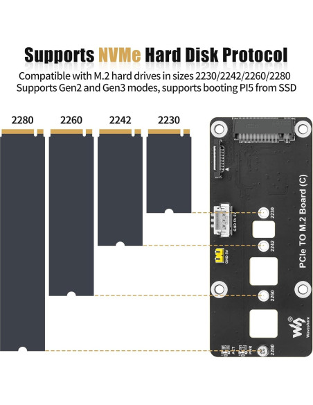Adaptador PCIe a M.2 NVMe FancyWhoop para Raspberry Pi 5