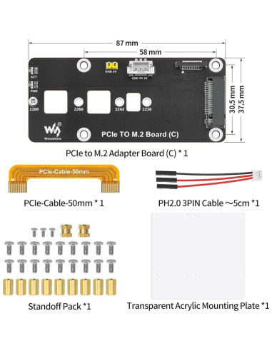Adaptador PCIe a M.2 NVMe FancyWhoop para Raspberry Pi 5