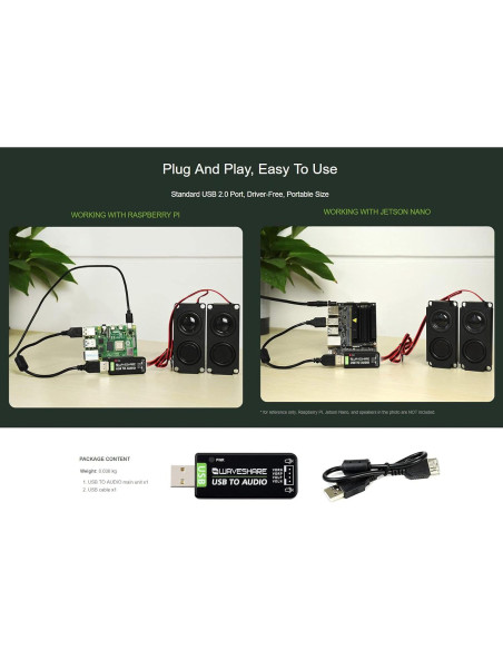 Tarjeta de Sonido USB Waveshare para Raspberry Pi y Jetson Nano