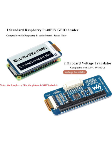Pantalla E-Ink HAT 2.13" Waveshare 250x122 para Raspberry Pi