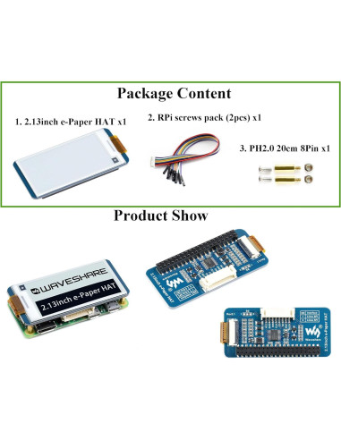 Pantalla E-Ink HAT 2.13" Waveshare 250x122 para Raspberry Pi