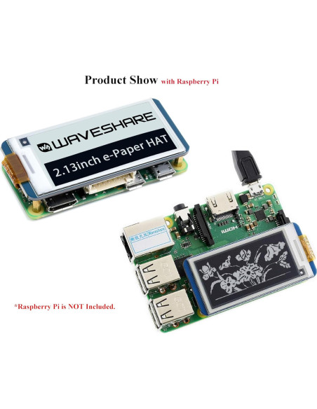 Pantalla E-Ink HAT 2.13" Waveshare 250x122 para Raspberry Pi