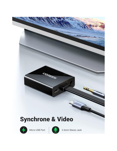 Adaptador HDMI a VGA UGREEN 1080P con audio 3.5mm Negro