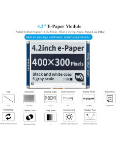 Módulo E-Ink 4.2" UeeKKoo 400x300 Compatible Raspberry Pi 2