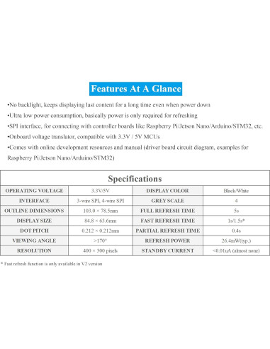 Módulo E-Ink 4.2" UeeKKoo 400x300 Compatible Raspberry Pi