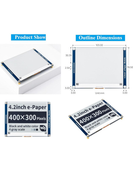 Módulo E-Ink 4.2" UeeKKoo 400x300 Compatible Raspberry Pi