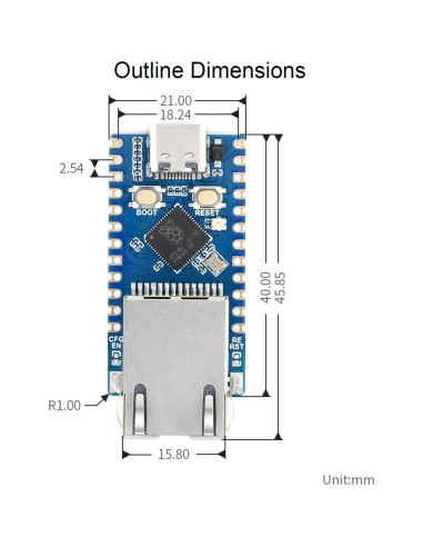 Placa de Desarrollo Ethernet Waveshare RP2040, 14 GPIO, TCP/IP
