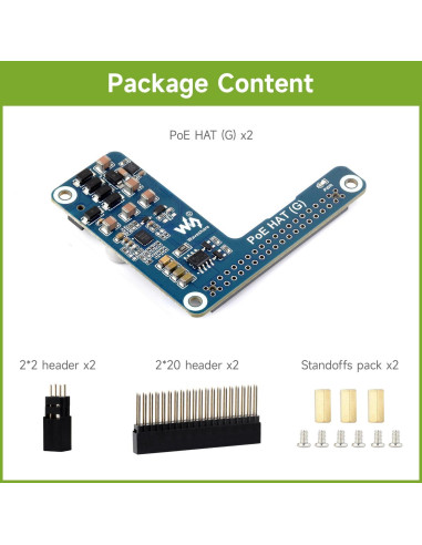 Waveshare PoE HAT (G) para Raspberry Pi 5, 5V 5A, 2PCS