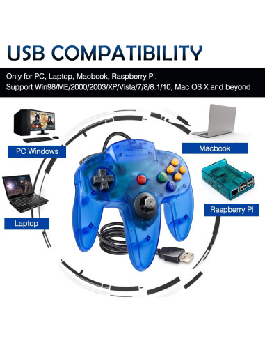 Controladores USB Retro N64 miadore - 2 Paquetes para PC y MAC