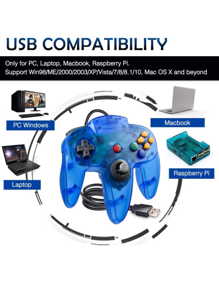 Controladores USB Retro N64 miadore - 2 Paquetes para PC y MAC