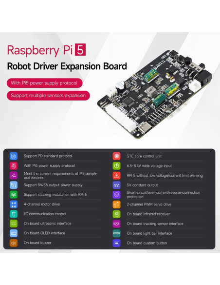 Placa de Expansión Yahboom para Raspberry Pi 5 - Controlador 4WD