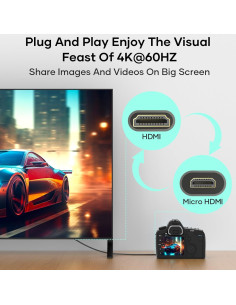 Cable Micro HDMI a HDMI 2m Woednx 4K 60Hz Compatible Raspberry Pi 2