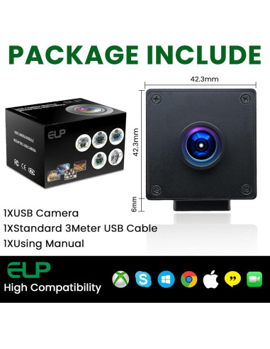 Cámara Web ELP 1080P USB con Obturador Global 90fps