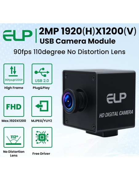 Cámara Web ELP 1080P USB con Obturador Global 90fps