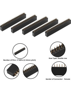 Conectores de Pines Hembras Walfront 2x20 2.54mm 5 Pcs 2