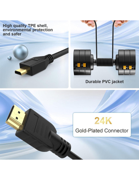 Cable Micro HDMI a HDMI 4K 1.01m Toxaoii Compatible GoPro