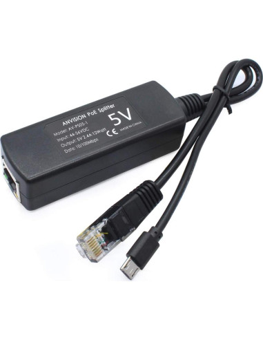 Adaptador PoE Splitter ANVISION 5V 2.4A Micro USB para Cámara IP