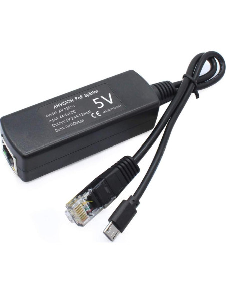 Adaptador PoE Splitter ANVISION 5V 2.4A Micro USB para Cámara IP
