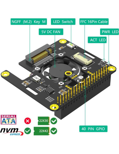Adaptador PCIe 3 en 1 Sintech M.2 NVMe para Raspberry Pi 5